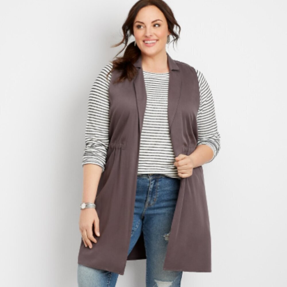 Maurices Gray Long Sleeveless Trench Vest Size XL